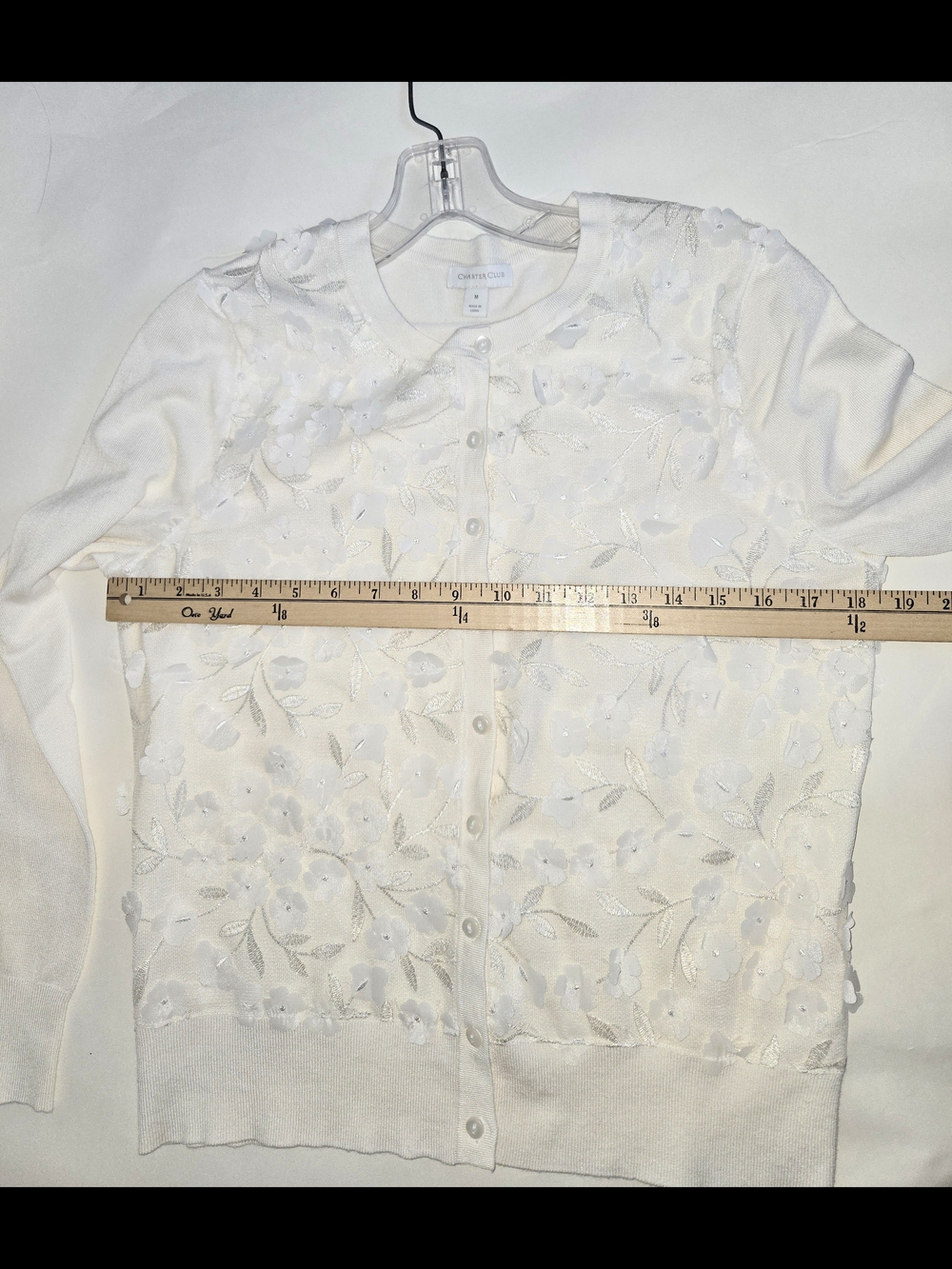 Carter Club Cream 3D Floral Applique Whimsical Cardigan, Ethereal Womens Size M - Picture 7 of 9